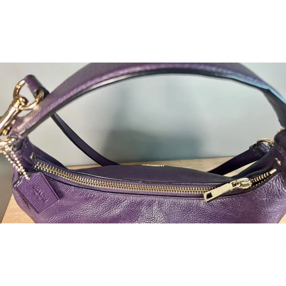 Coach F38259 Harley Large Purple Pebbled Leather Hobo Crossbody Bag Adjustable